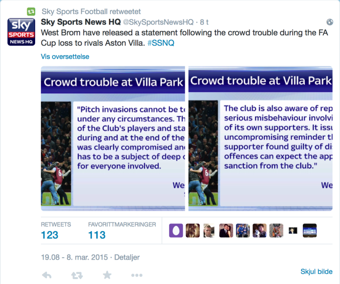 Screenshot of a tweet from Sky Sports